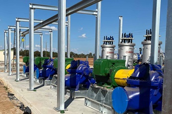 Irrigation at almond orchard in Australia