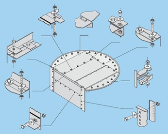 Graphic showing the complete portfolio of tower hardware