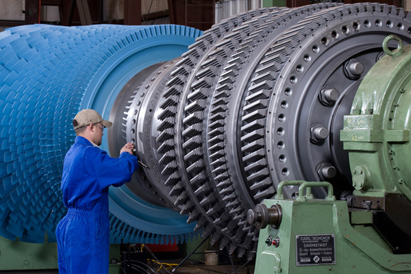 Gas turbine in the midst of repair.