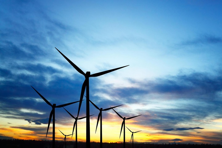 Windturbines at sunset