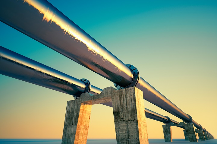 Oil pipeline, blue skies, sunset, sunrise